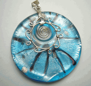 Silver Murano Glass Round Pendant